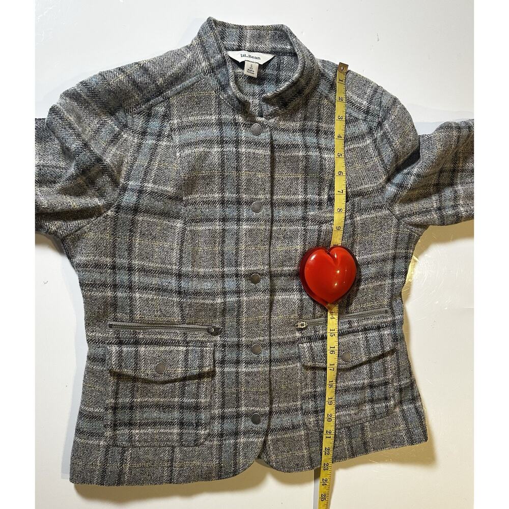 LL Bean Womens Sm Blazer Jacket Herringbone Tweed Wool Silk Snaps Elbow Patches - Picture 5 of 8